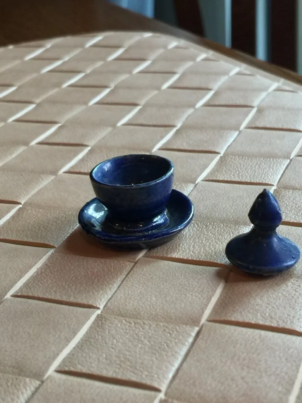 Vintage Japanese Miniature Tea Bowl with Lid Dark Blue 1 1/2